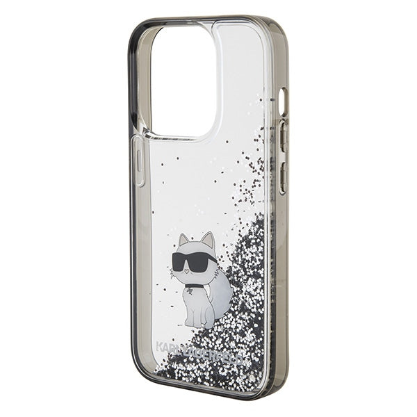 Karl Lagerfeld Liquid Glitter Choupette dėklas, skirtas iPhone 15 Pro Max - skaidrus