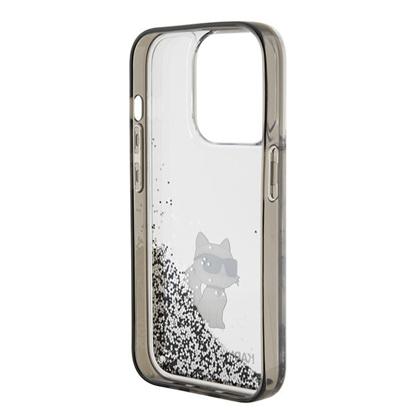 Karl Lagerfeld Liquid Glitter Choupette dėklas, skirtas iPhone 15 Pro Max - skaidrus