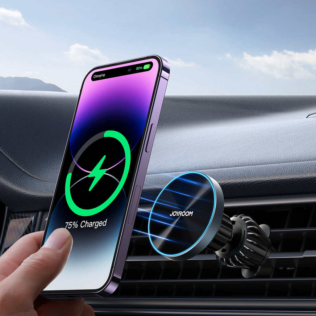 Joyroom JR-ZS240 Pro magnetinis automobilinis laikiklis su belaidžiu įkrovikliu 15W oro ventiliacijos angai - juodas