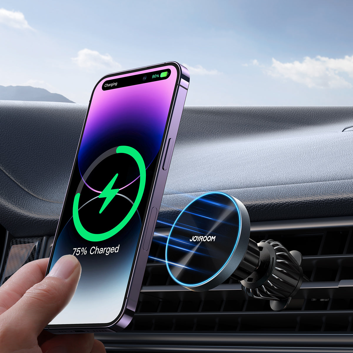 Joyroom JR-ZS240 Pro magnetinis automobilinis laikiklis su belaidžiu įkrovikliu 15W oro ventiliacijos angai - juodas