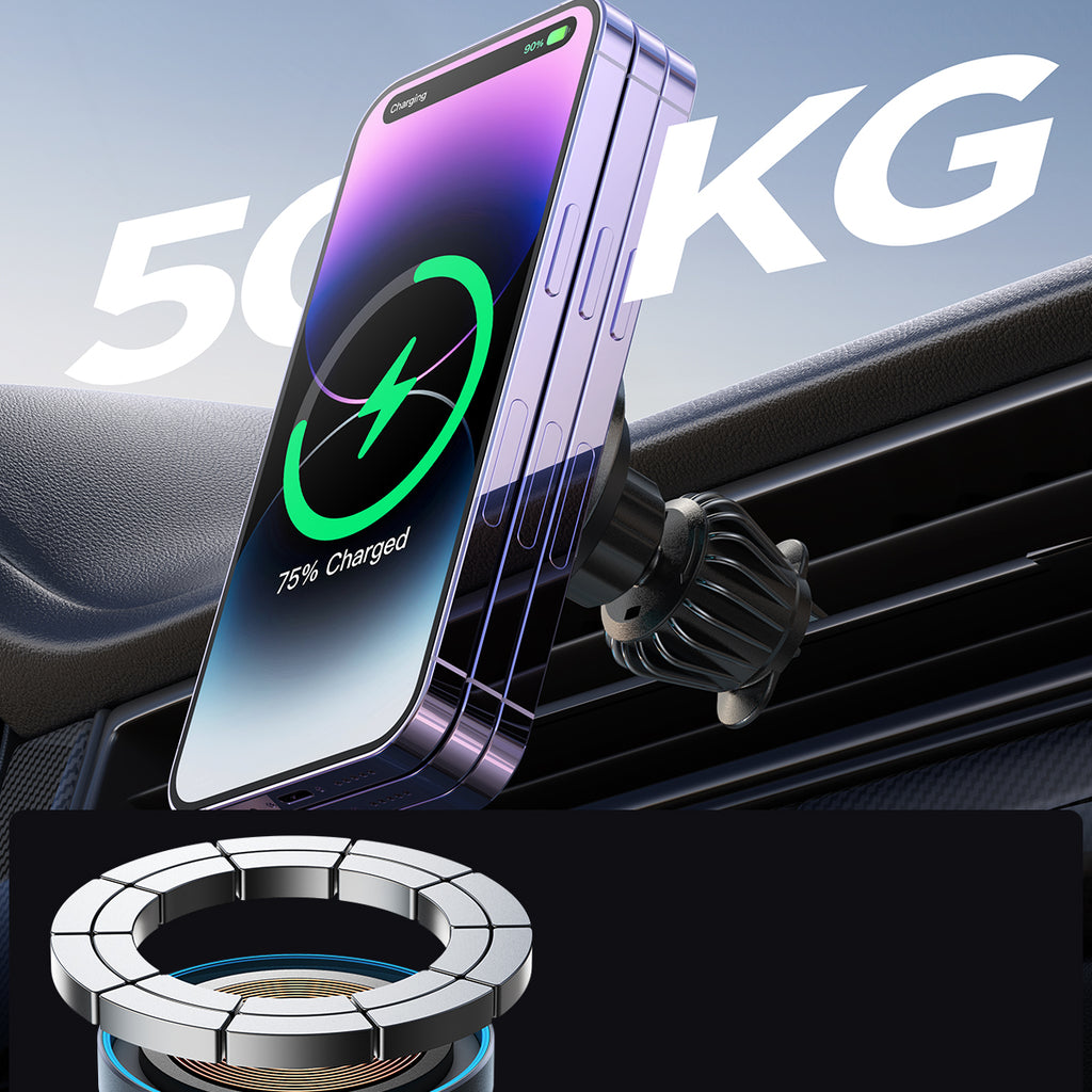 Joyroom JR-ZS240 Pro magnetinis automobilinis laikiklis su belaidžiu įkrovikliu 15W oro ventiliacijos angai - juodas