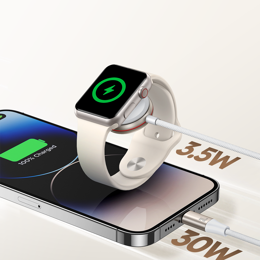 Joyroom S-IW012 2 in 1 Lightning laidas ir indukcinis įkroviklis Apple Watch 1.5m - baltas