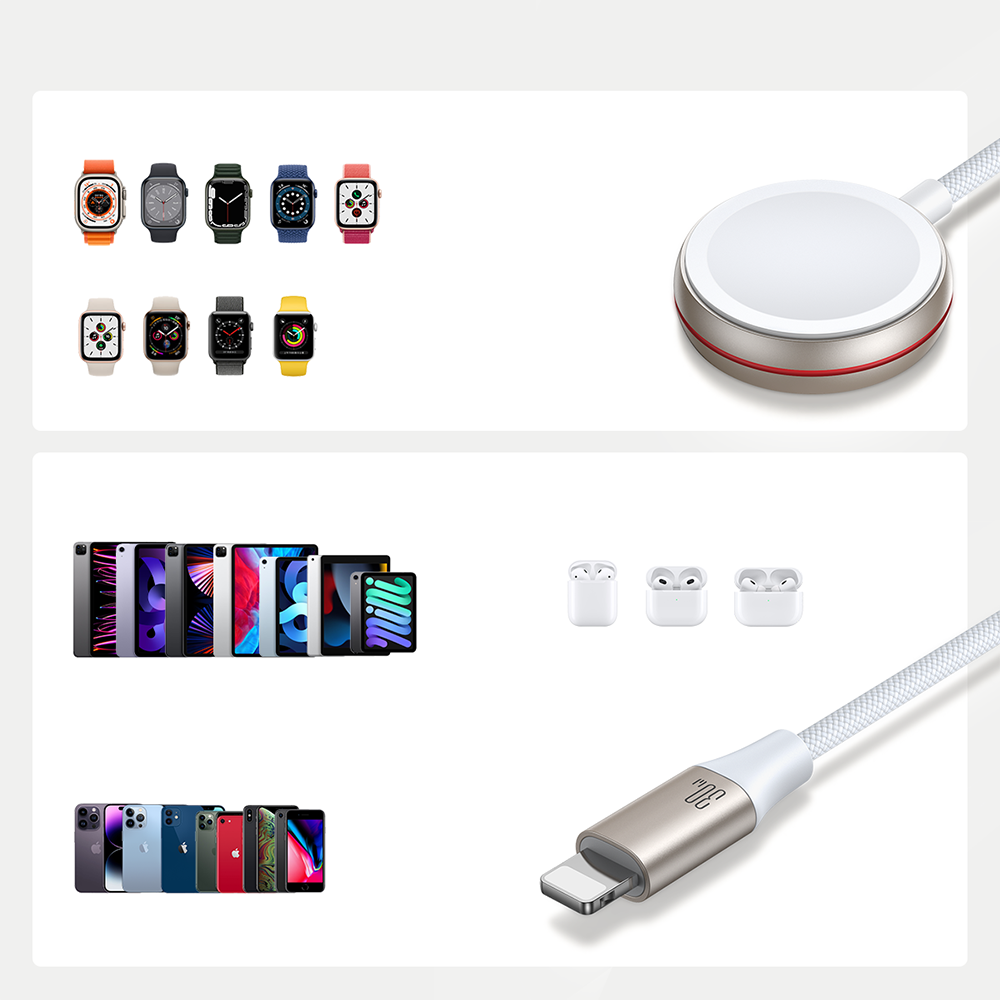 Joyroom S-IW012 2 in 1 Lightning laidas ir indukcinis įkroviklis Apple Watch 1.5m - baltas