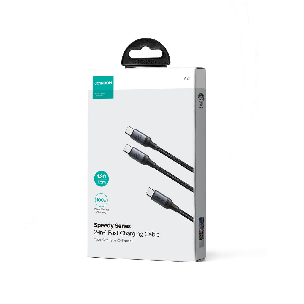Joyroom Speedy Series S-A21 2in1 USB-C - USB-C / USB-C Laidas 100W 1.5m - juodas