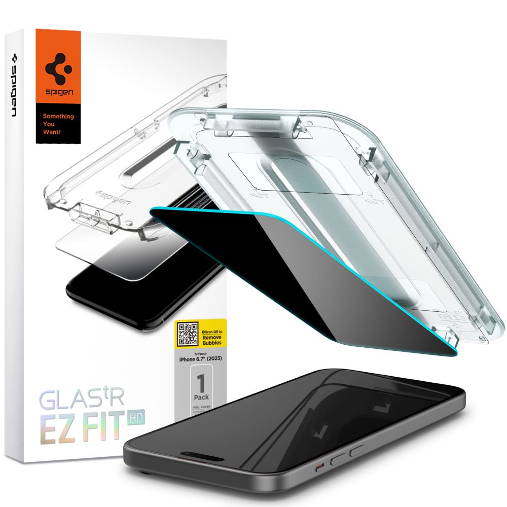 Spigen EZ Fit privatumo grūdintas stiklas iPhone 15 Plus