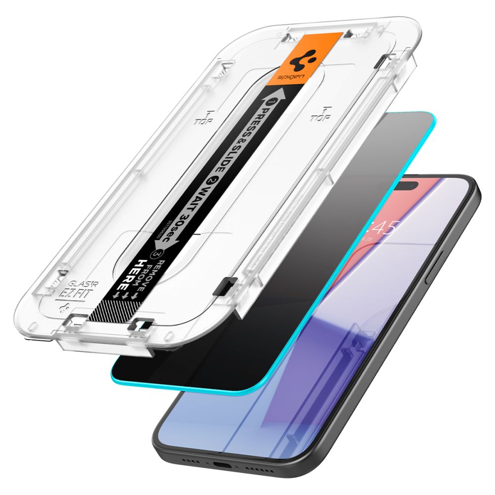 Spigen EZ Fit privatumo grūdintas stiklas iPhone 15 Plus
