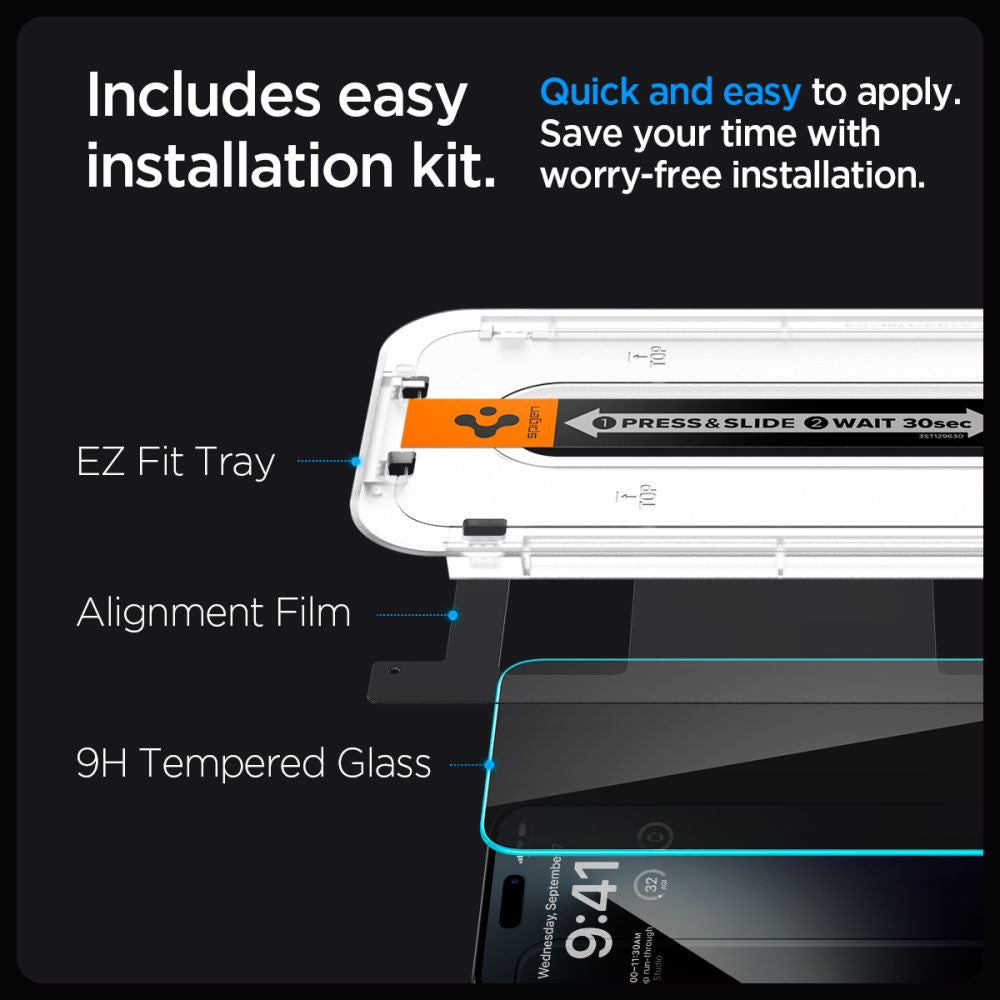 Spigen EZ Fit privatumo grūdintas stiklas iPhone 15 Plus