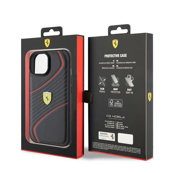 Ferrari odinis dėklas iPhone 15 – juodas