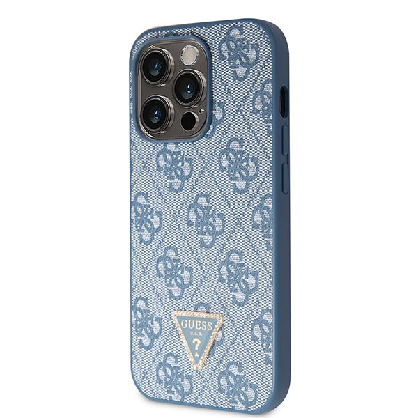 Guess kietas dėklas su dirželiu iPhone 14 Pro Max – mėlynas