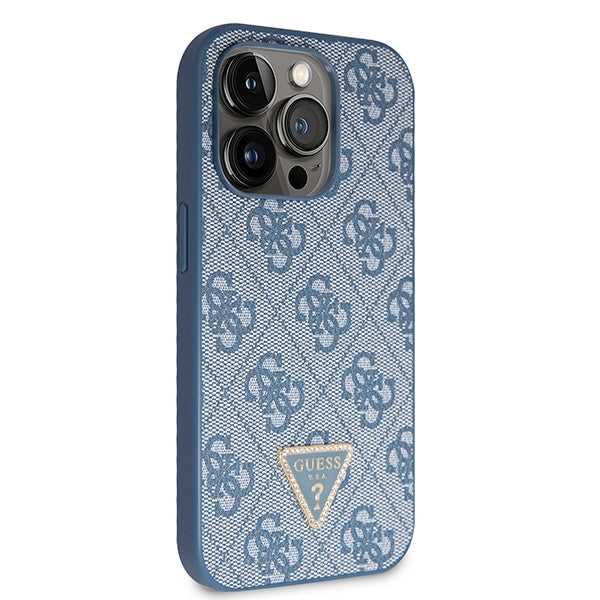 Guess kietas dėklas su dirželiu iPhone 14 Pro Max – mėlynas