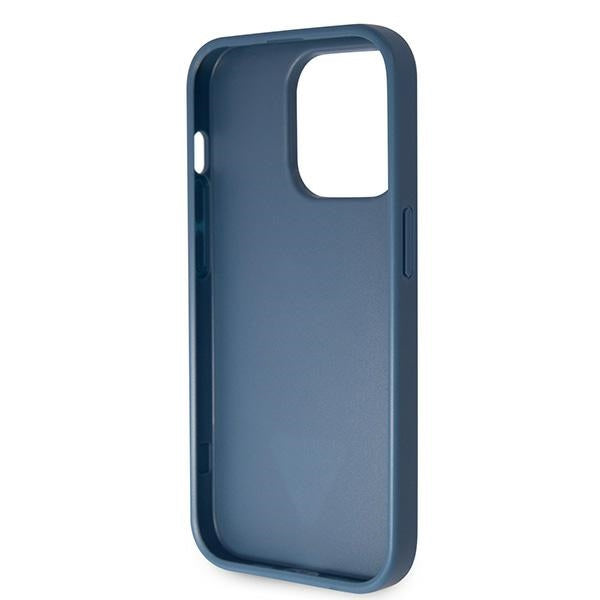 Guess kietas dėklas su dirželiu iPhone 14 Pro Max – mėlynas