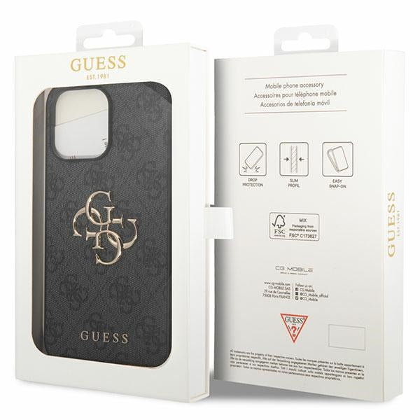 Guess GUHCP15L4GMGGR iPhone 15 Pro 6.1" pilkas/pilkas kietas dėklas 4G Didelis metalinis logotipas