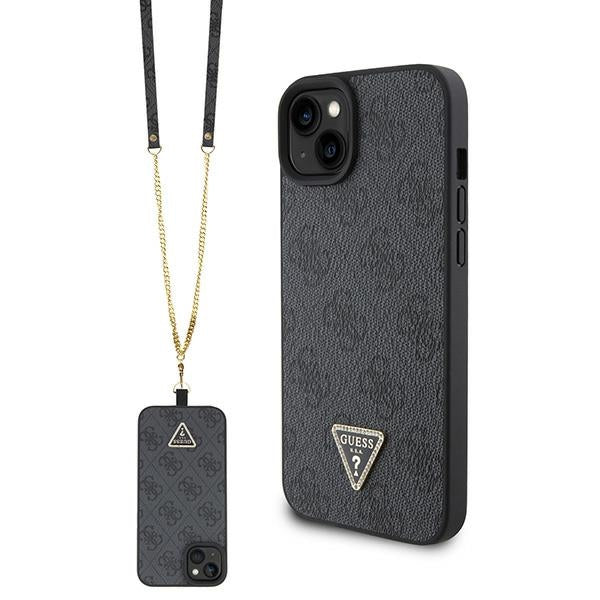 Guess dėklas iPhone 15 Pro – juodas su dirželiu