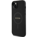 Guess Saffiano MagSafe dėklas iPhone 15 Plus – juodas
