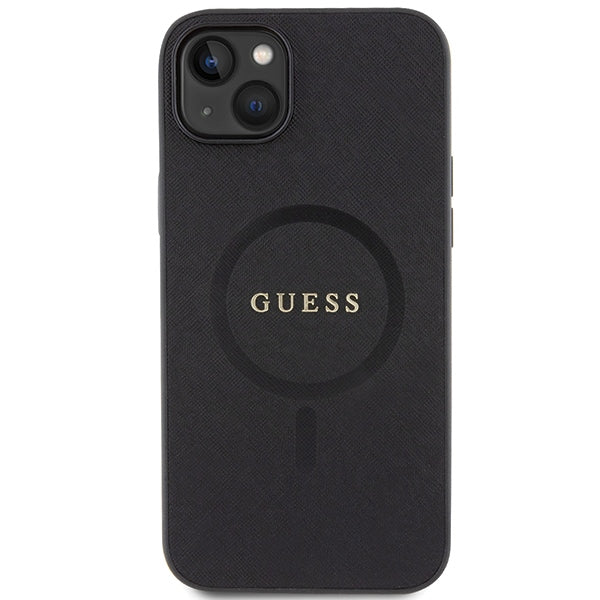 Guess Saffiano MagSafe dėklas iPhone 15 Plus – juodas