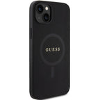 Guess Saffiano MagSafe dėklas iPhone 15 Plus – juodas