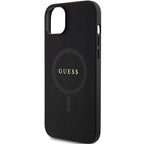 Guess Saffiano MagSafe dėklas iPhone 15 Plus – juodas