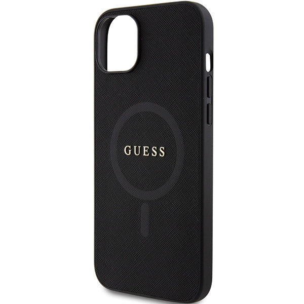 Guess Saffiano MagSafe dėklas iPhone 15 Plus – juodas