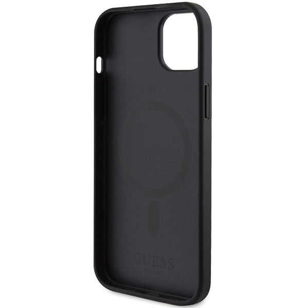Guess Saffiano MagSafe dėklas iPhone 15 Plus – juodas