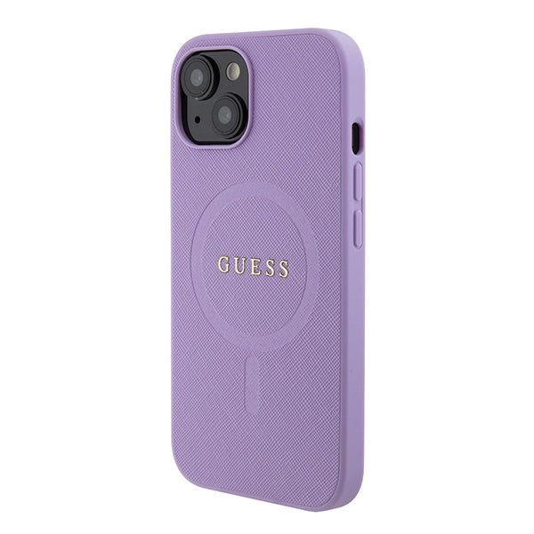 Guess Saffiano MagSafe dėklas iPhone 15 – violetinis