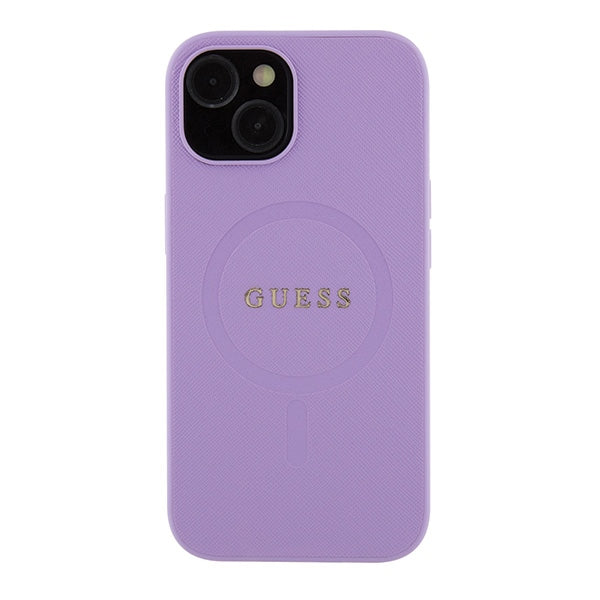 Guess Saffiano MagSafe dėklas iPhone 15 – violetinis