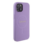 Guess Saffiano MagSafe dėklas iPhone 15 – violetinis