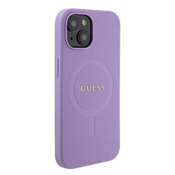 Guess Saffiano MagSafe dėklas iPhone 15 – violetinis