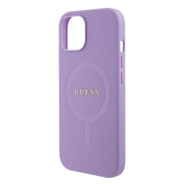 Guess Saffiano MagSafe dėklas iPhone 15 – violetinis