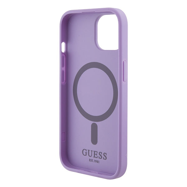 Guess Saffiano MagSafe dėklas iPhone 15 – violetinis