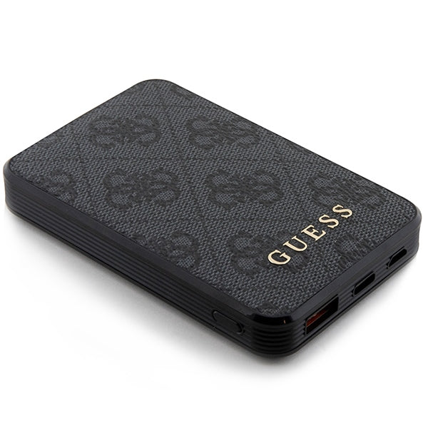 Guess išorinė baterija 15W GUPB5LP4GEGK 5000mAh juoda/juoda 4G Leather Metal Logo