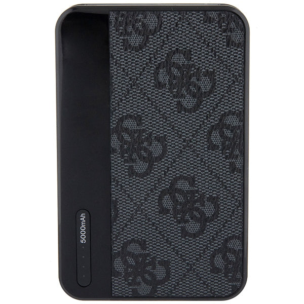 Guess išorinė baterija 15W GUPB5LP4GEGK 5000mAh juoda/juoda 4G Leather Metal Logo
