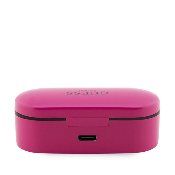 Guess GUTWST31EM TWS Bluetooth ausinės + purpurinės spalvos prijungimo stotelė