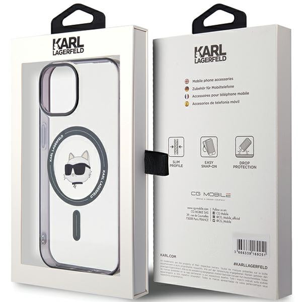 Karlas Lagerfeldas KLHMP15SHCHNOTK iPhone 15 6.1" skaidrus kietas dėklas IML Choupette galva MagSafe