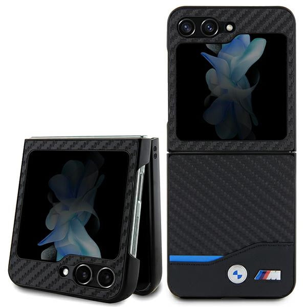 BMW Leather Carbon dėklas Samsung Galaxy Z Flip5 – juodas -- Samsung Galaxy Z Flip 5
