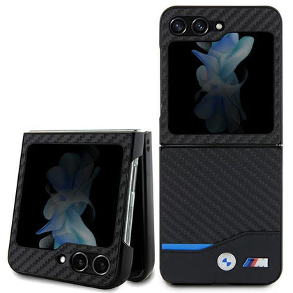 BMW Leather Carbon dėklas Samsung Galaxy Z Flip5 – juodas -- Samsung Galaxy Z Flip 5