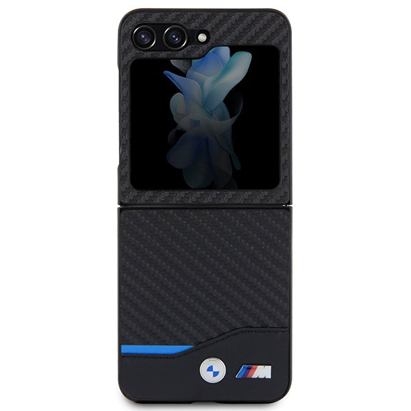 BMW Leather Carbon dėklas Samsung Galaxy Z Flip5 – juodas -- Samsung Galaxy Z Flip 5
