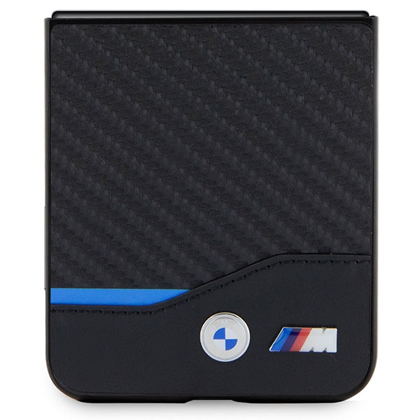 BMW Leather Carbon dėklas Samsung Galaxy Z Flip5 – juodas -- Samsung Galaxy Z Flip 5