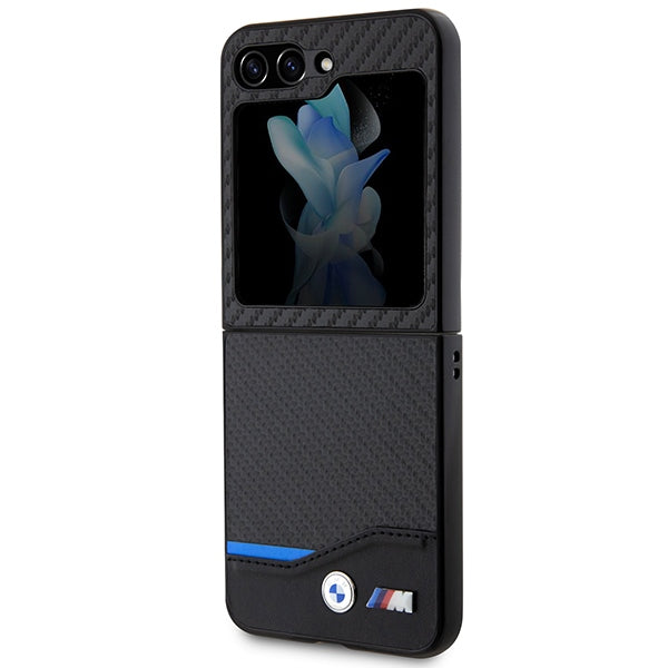 BMW Leather Carbon dėklas Samsung Galaxy Z Flip5 – juodas -- Samsung Galaxy Z Flip 5