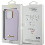 Guess dėklas iPhone 15 Pro – alyvinis, su blizgučiais