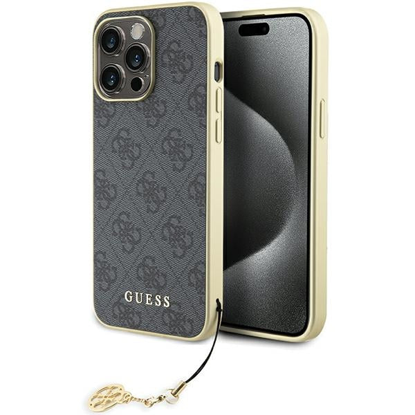 Guess 4G Charms dėklas iPhone 15 Pro Max – pilkas
