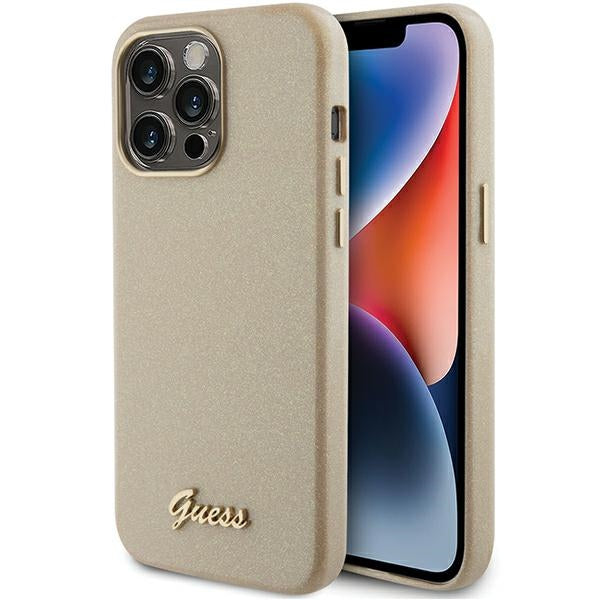 Guess blizgus dėklas iPhone 15 Pro Max – auksinis