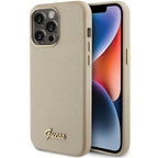 Guess blizgus dėklas iPhone 15 Pro Max – auksinis