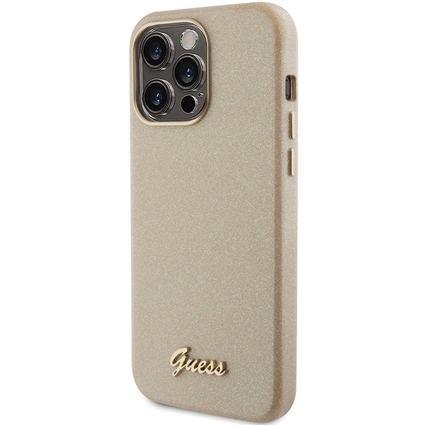 Guess blizgus dėklas iPhone 15 Pro Max – auksinis