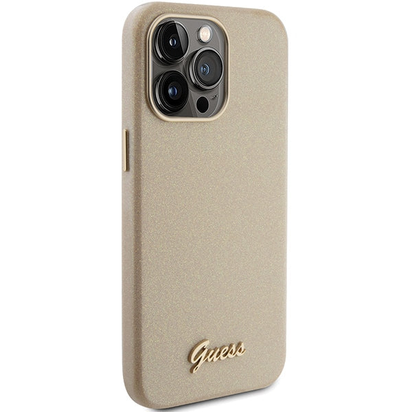 Guess blizgus dėklas iPhone 15 Pro Max – auksinis