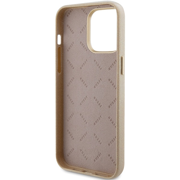 Guess blizgus dėklas iPhone 15 Pro Max – auksinis