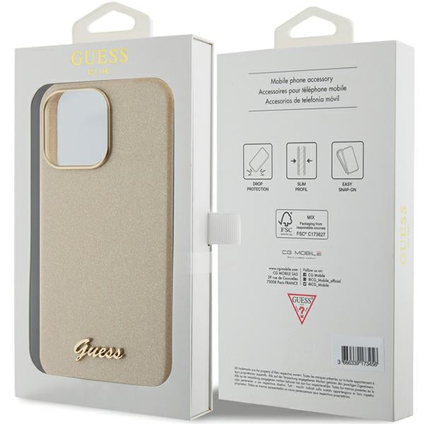 Guess blizgus dėklas iPhone 15 Pro Max – auksinis