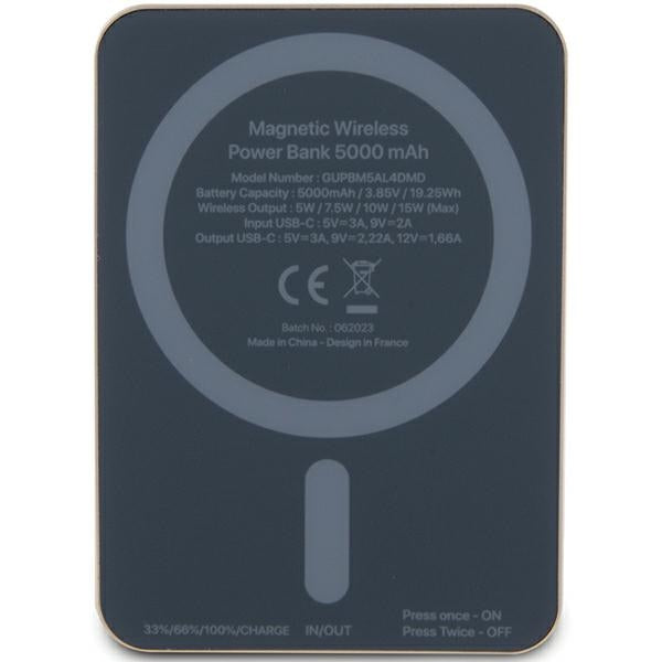 Guess MagSafe 4G Strassed Metal Logo indukcinė išorinė baterija 15W 5000mAh - auksinė
