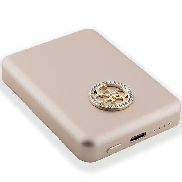 Guess MagSafe 4G Strassed Metal Logo indukcinė išorinė baterija 15W 5000mAh - auksinė