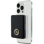 Guess MagSafe 4G Strassed Metal Logo indukcinė išorinė baterija 15W 5000mAh - juodas