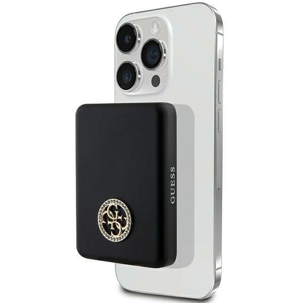 Guess MagSafe 4G Strassed Metal Logo indukcinė išorinė baterija 15W 5000mAh - juodas